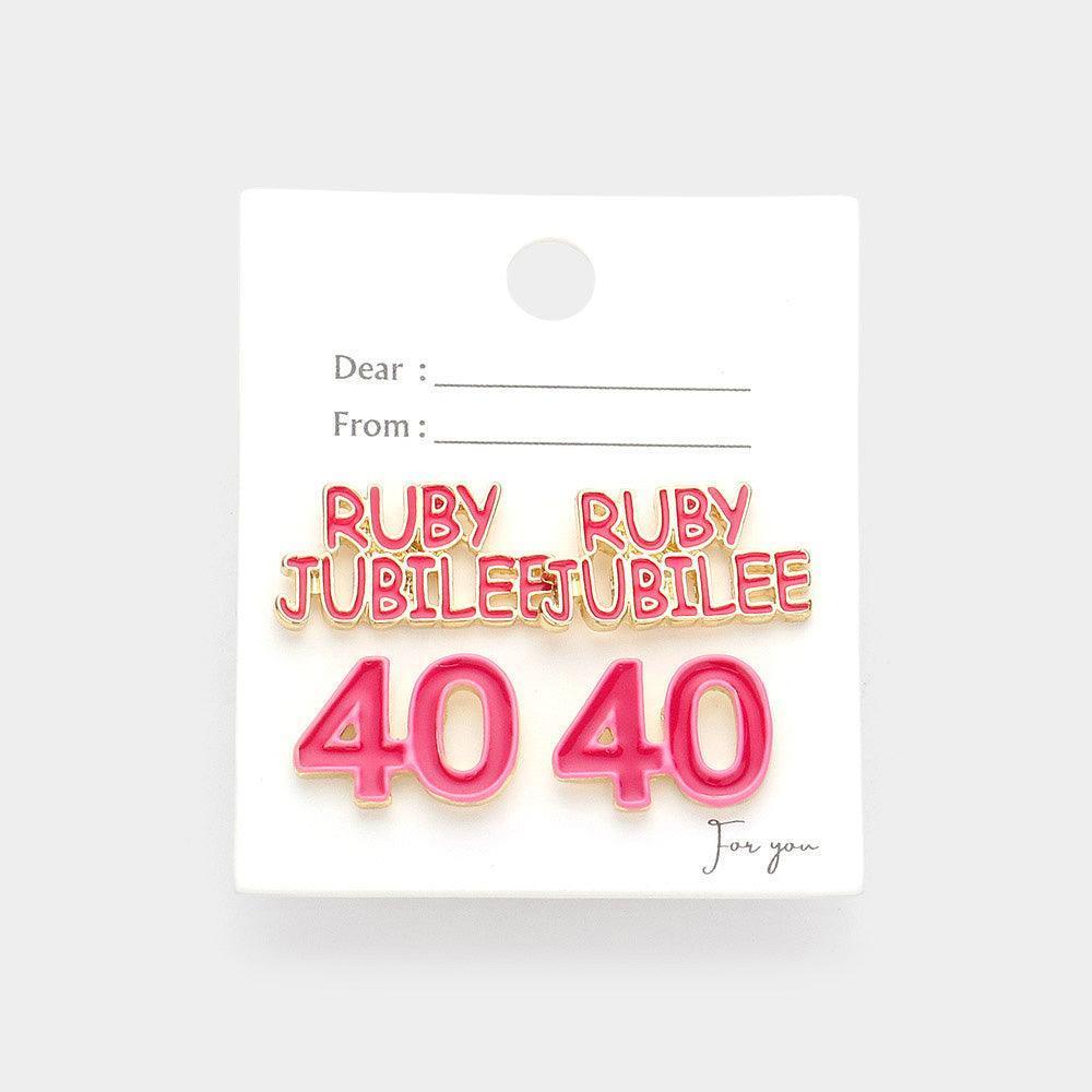 Pink 2PAIRS - Enamel Ruby Jubilee 40 Stud Earrings - Jewelry Store by Erik Rayo