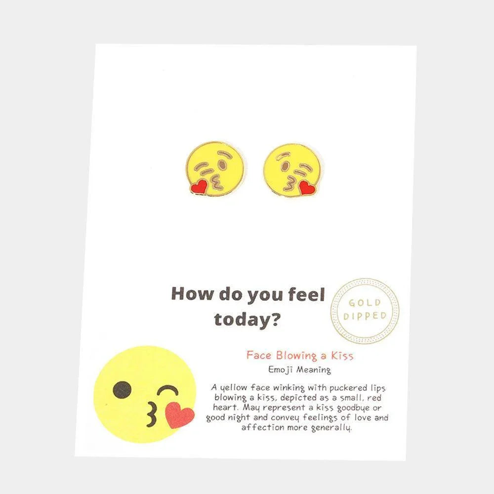 Gold Gold Dipped Emoji Enamel Metal Round Stud Earrings - Jewelry Store by Erik Rayo