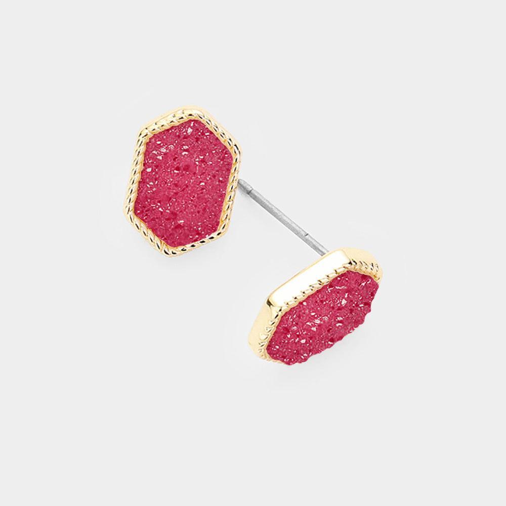 Red Hexagonal Druzy Stud Earrings - Jewelry Store by Erik Rayo