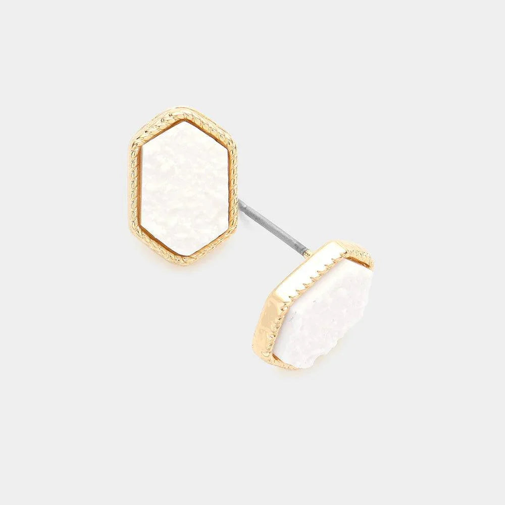 White Hexagonal Druzy Stud Earrings - Jewelry Store by Erik Rayo