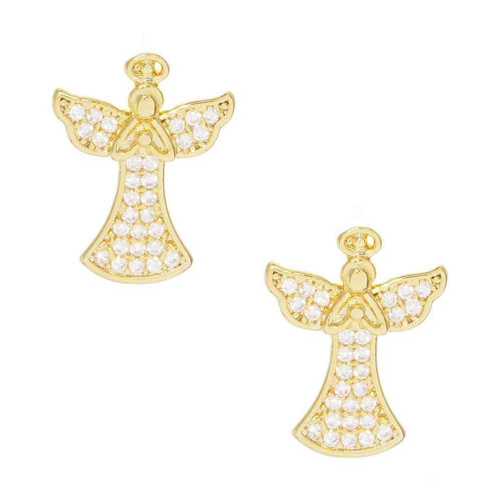 Silver Gold Dipped CZ Embellished Metal Angel Stud Earrings - Jewelry Store by Erik Rayo