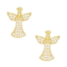 Load image into Gallery viewer, Silver Gold Dipped CZ Embellished Metal Angel Stud Earrings
