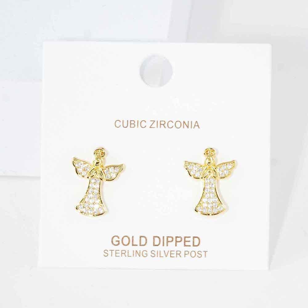 Silver Gold Dipped CZ Embellished Metal Angel Stud Earrings - Jewelry Store by Erik Rayo