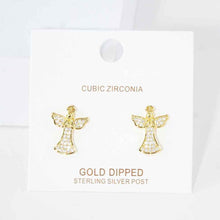 Load image into Gallery viewer, Silver Gold Dipped CZ Embellished Metal Angel Stud Earrings
