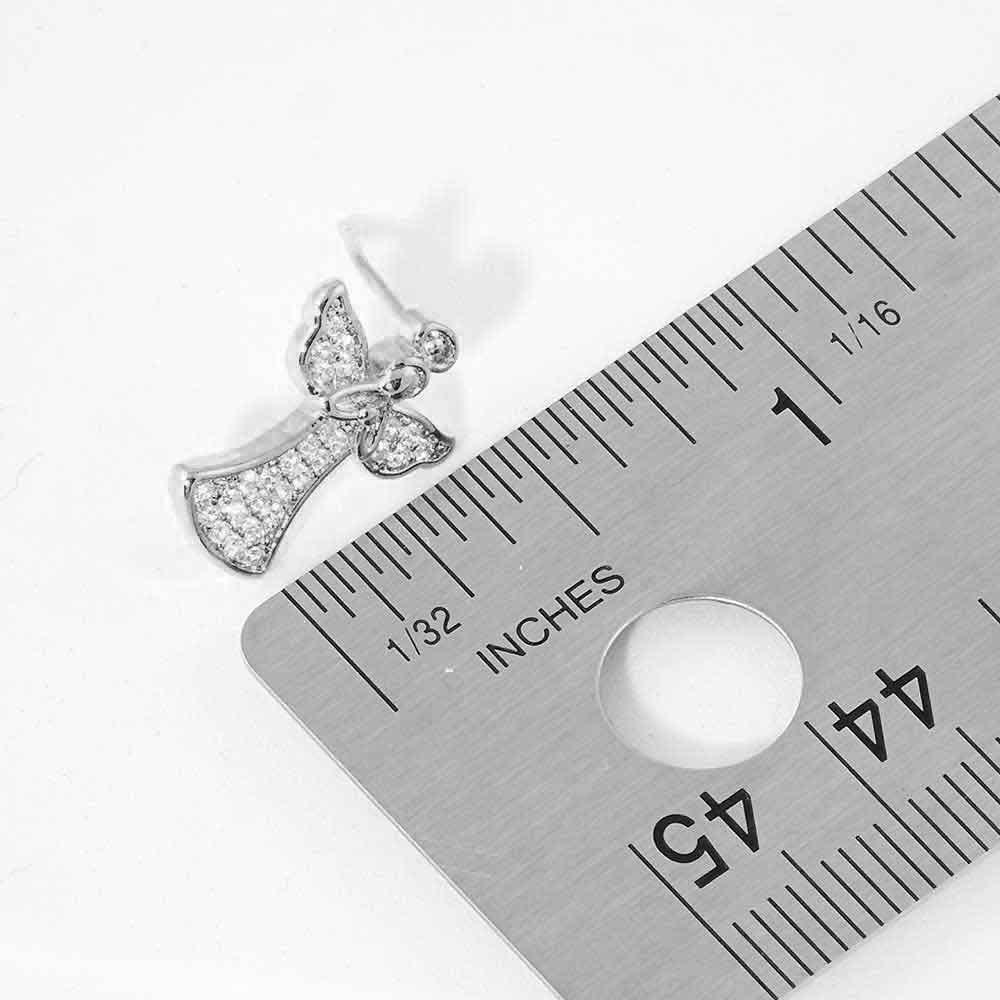 Silver White Gold Dipped CZ Embellished Metal Angel Stud Earrings - Jewelry Store by Erik Rayo
