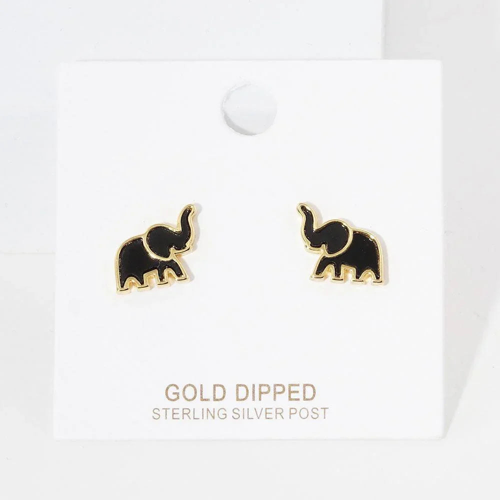 Silver Gold Dipped Enamel Elephant Stud Earrings - Jewelry Store by Erik Rayo