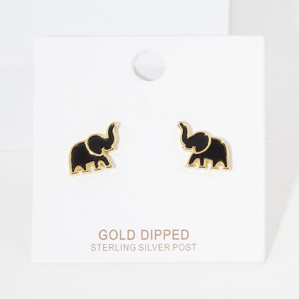 Silver Gold Dipped Enamel Elephant Stud Earrings