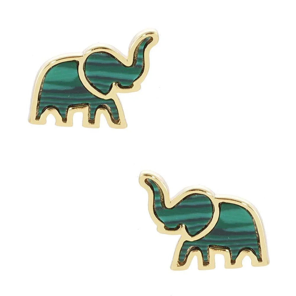 Silver Gold Dipped Natural Stone Elephant Stud Earrings - Jewelry Store by Erik Rayo