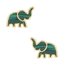 Load image into Gallery viewer, Silver Gold Dipped Natural Stone Elephant Stud Earrings
