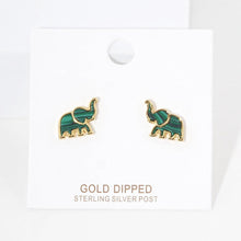 Load image into Gallery viewer, Silver Gold Dipped Natural Stone Elephant Stud Earrings
