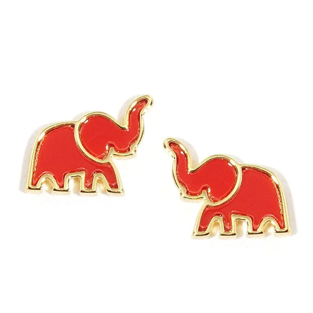 Silver Gold Dipped Enamel Elephant Stud Earrings - Jewelry Store by Erik Rayo