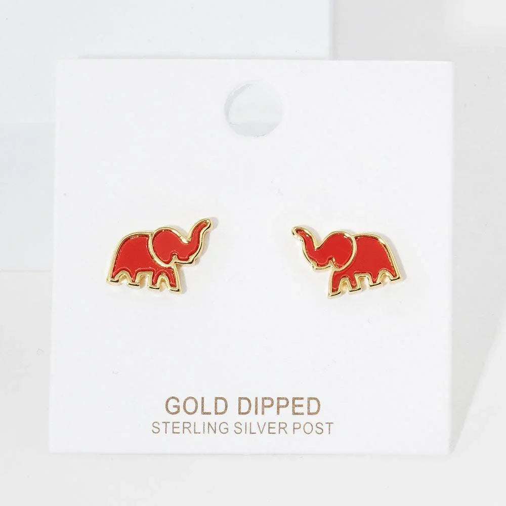 Silver Gold Dipped Enamel Elephant Stud Earrings - Jewelry Store by Erik Rayo