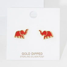 Load image into Gallery viewer, Silver Gold Dipped Enamel Elephant Stud Earrings
