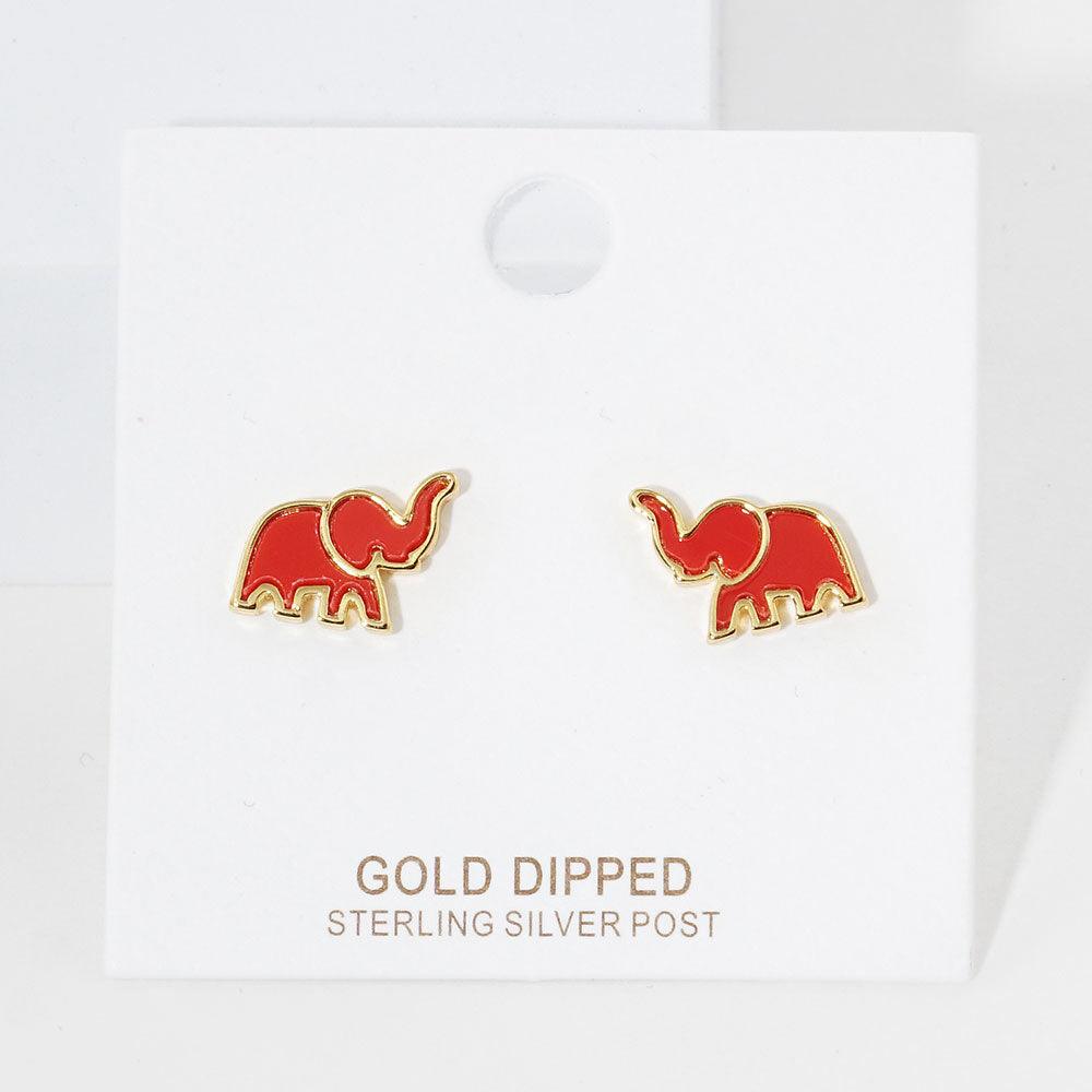 Silver Gold Dipped Enamel Elephant Stud Earrings