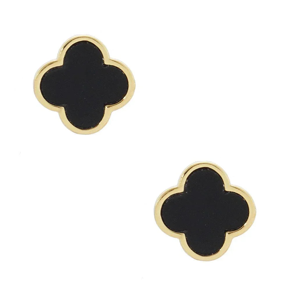 Black Gold Dipped Quatrefoil Stud Earrings - Jewelry Store by Erik Rayo