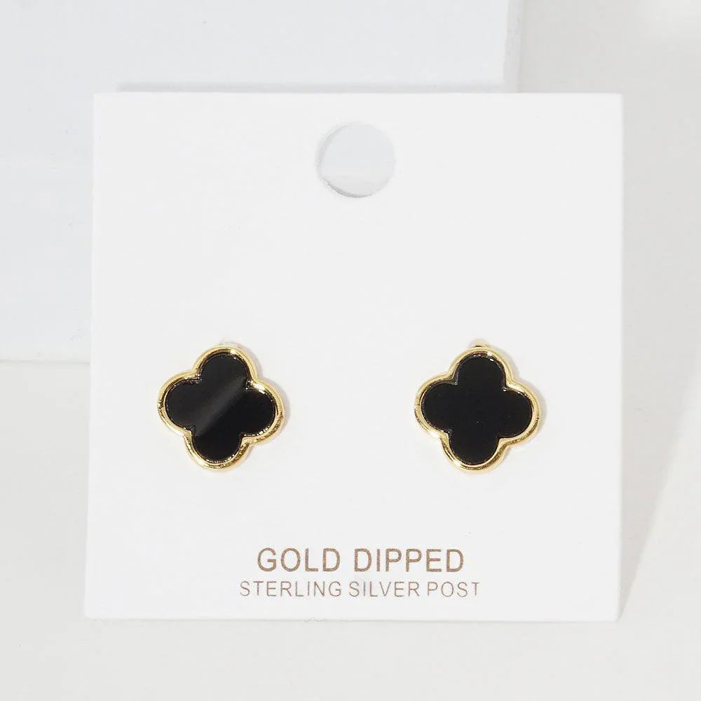 Black Gold Dipped Quatrefoil Stud Earrings - Jewelry Store by Erik Rayo