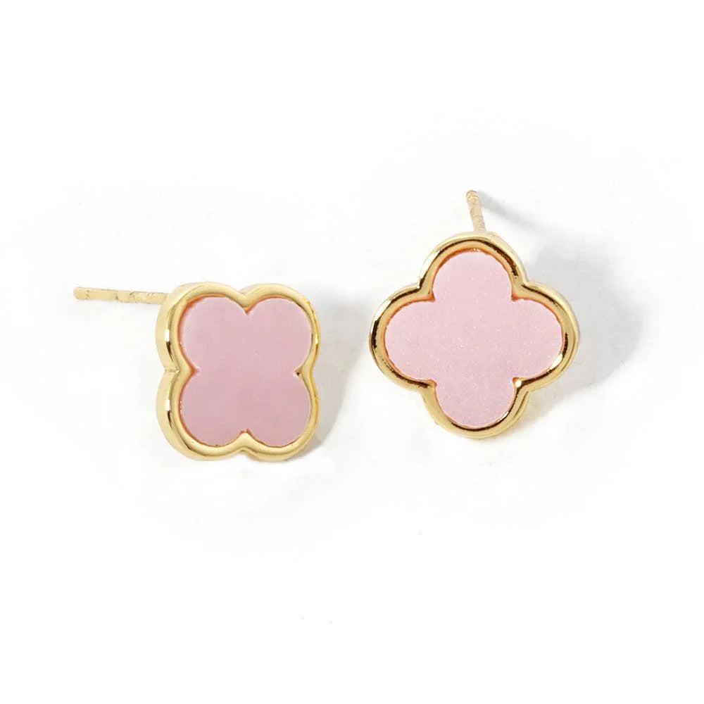 Pink Gold Dipped Quatrefoil Stud Earrings - Jewelry Store by Erik Rayo