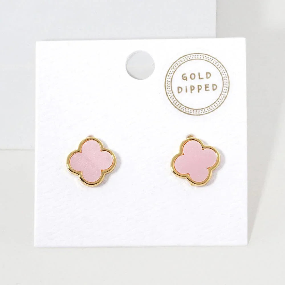 Pink Gold Dipped Quatrefoil Stud Earrings - Jewelry Store by Erik Rayo