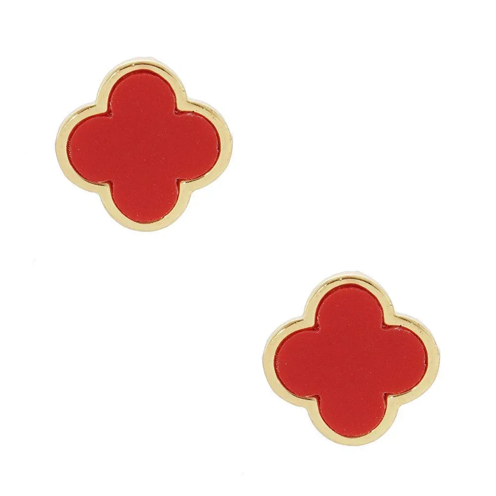 Red Gold Dipped Quatrefoil Stud Earrings - Jewelry Store by Erik Rayo