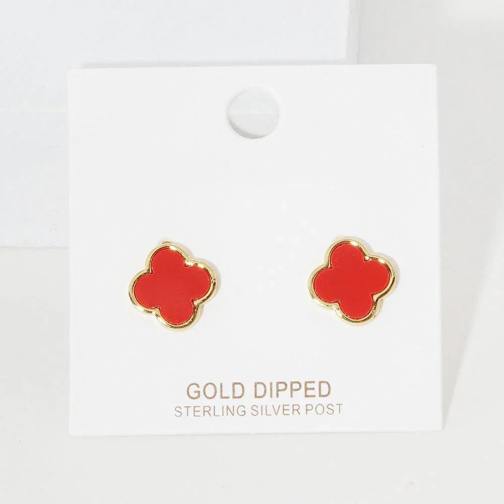 Red Gold Dipped Quatrefoil Stud Earrings - Jewelry Store by Erik Rayo