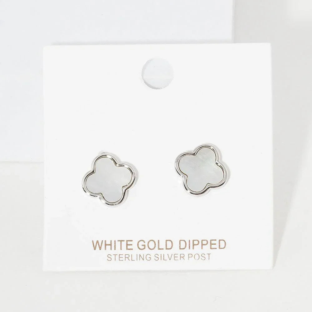 Gold White Gold Dipped Quatrefoil Stud Earrings - Jewelry Store by Erik Rayo