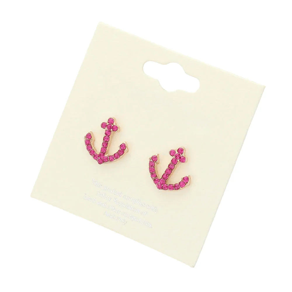 Red Crystal Pave Anchor Stud Earrings - Jewelry Store by Erik Rayo