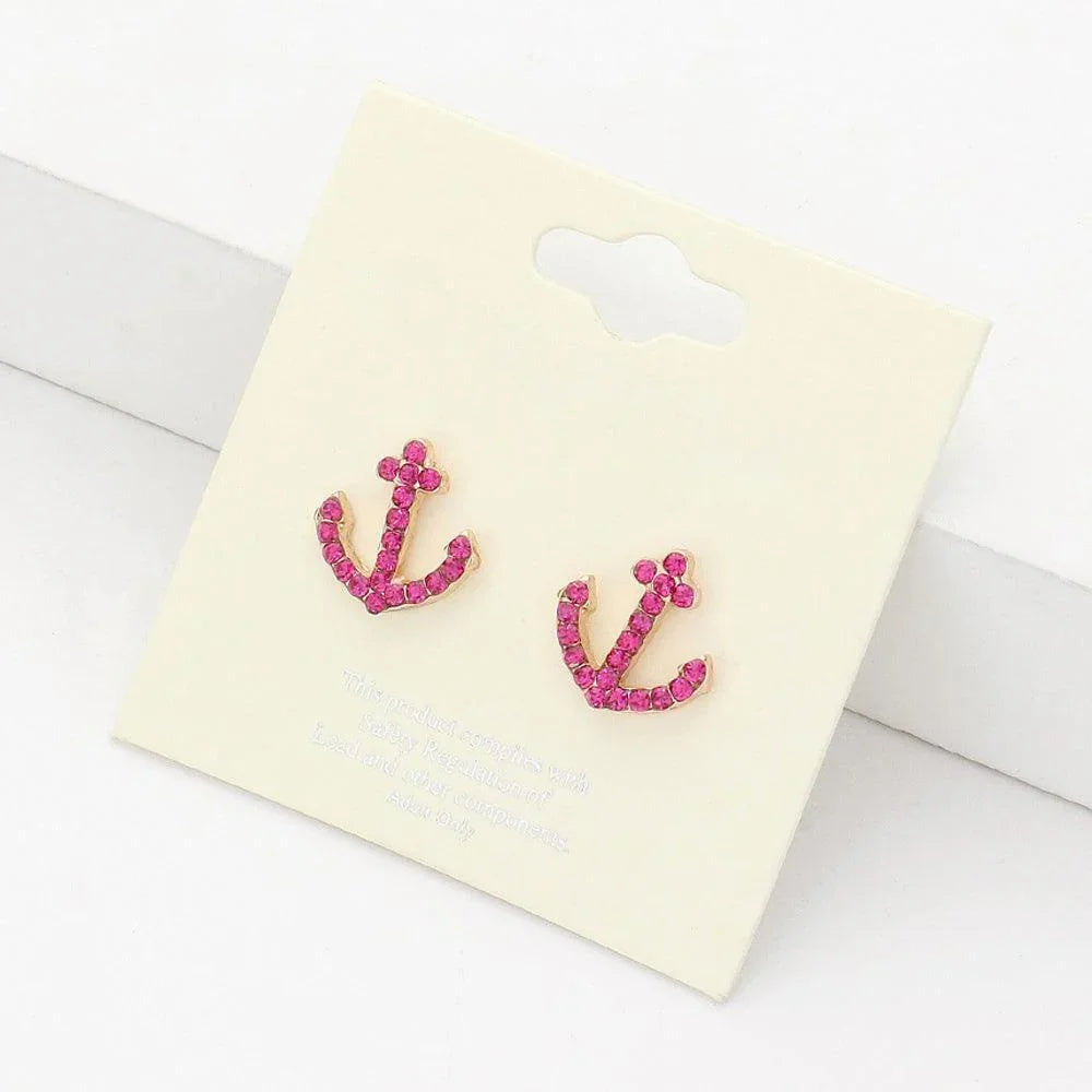 Red Crystal Pave Anchor Stud Earrings - Jewelry Store by Erik Rayo