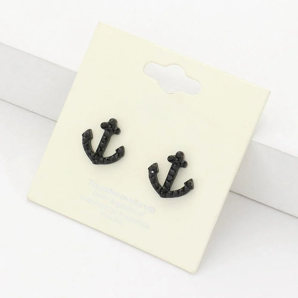 Black Crystal Pave Anchor Stud Earrings - Jewelry Store by Erik Rayo