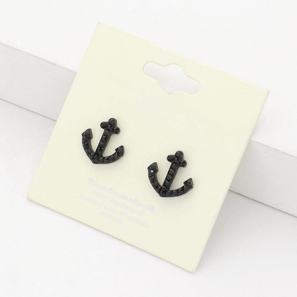 Black Crystal Pave Anchor Stud Earrings