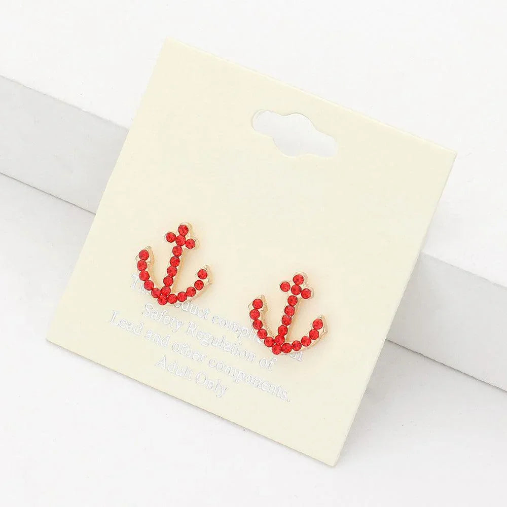 Crystal Pave Anchor Stud Earrings - Jewelry Store by Erik Rayo