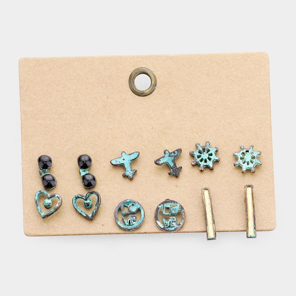 6Pairs - Burnished Metal Stud Earrings - Jewelry Store by Erik Rayo