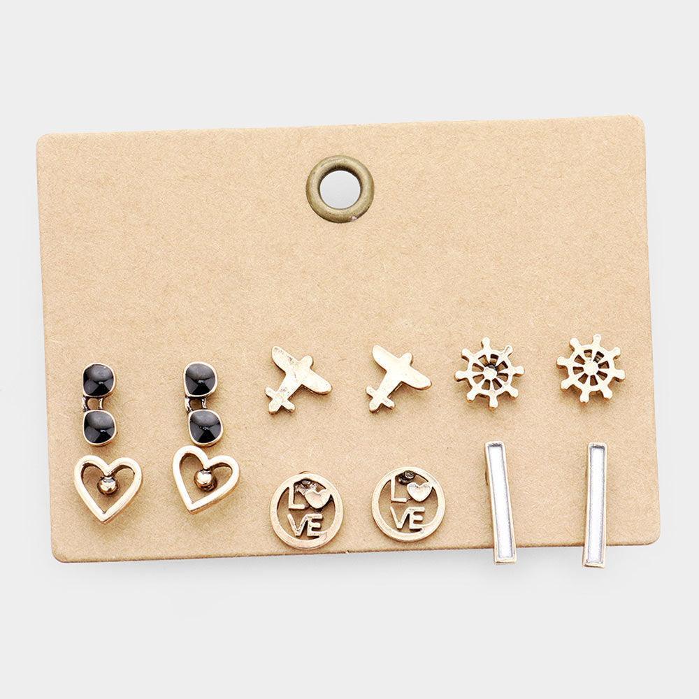 Gold 6Pairs - Burnished Metal Stud Earrings - Jewelry Store by Erik Rayo