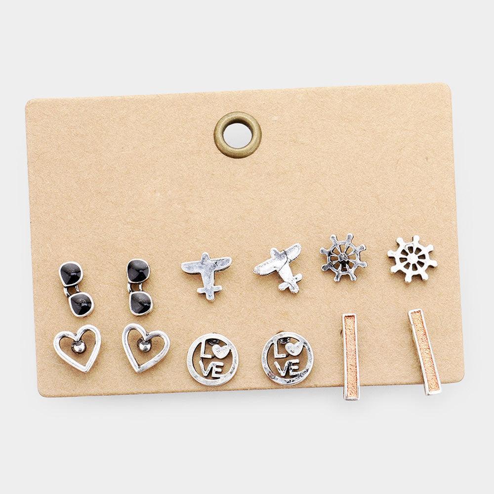 Silver 6Pairs - Burnished Metal Stud Earrings - Jewelry Store by Erik Rayo