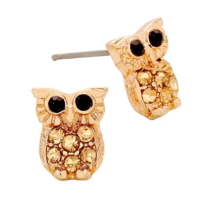 Rose Gold Crystal Owl Stud Earrings - Jewelry Store by Erik Rayo
