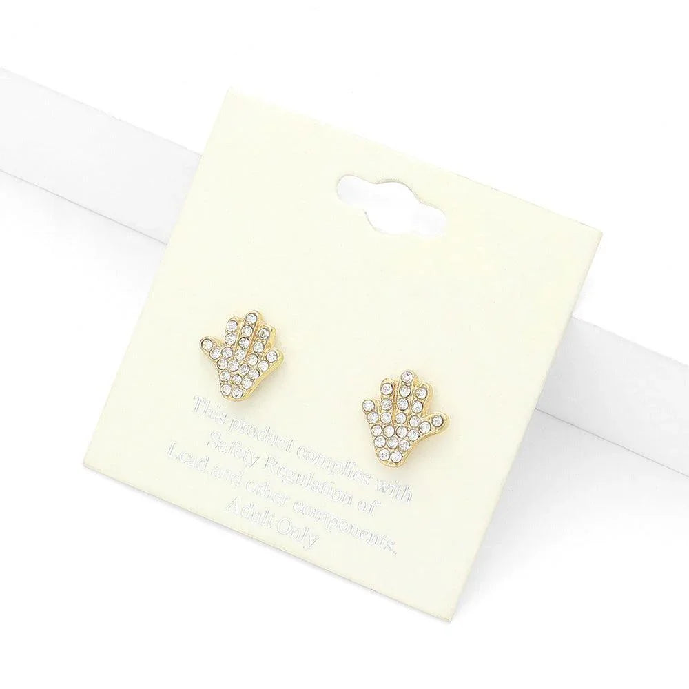 Clear Rhinestone Paved Hand Stud Earrings - Jewelry Store by Erik Rayo