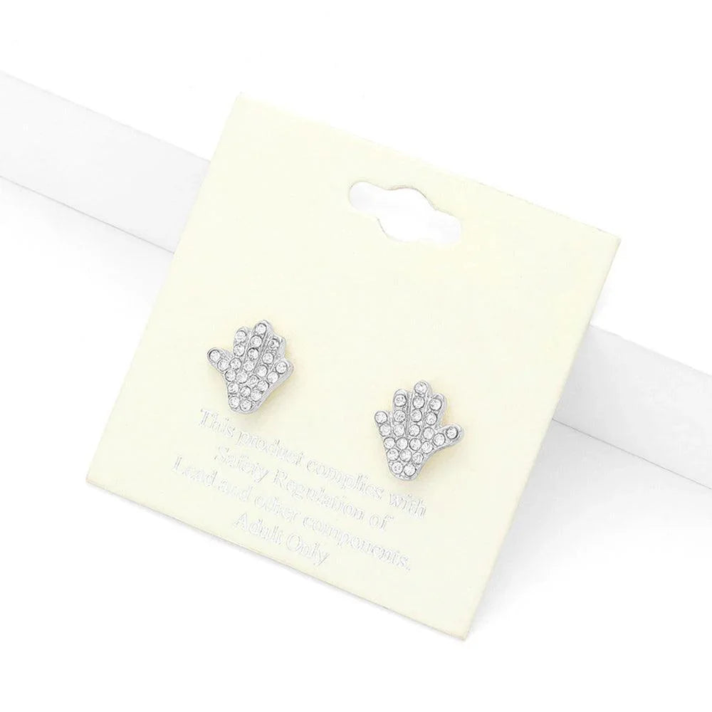 Clear Rhinestone Paved Hand Stud Earrings - Jewelry Store by Erik Rayo