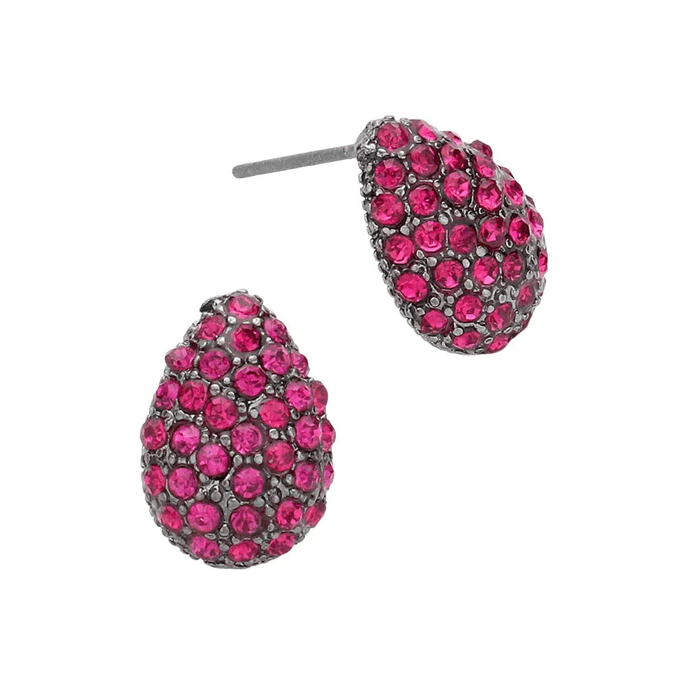 Red Rhinestone Paved Teardrop Stud Earrings - Jewelry Store by Erik Rayo