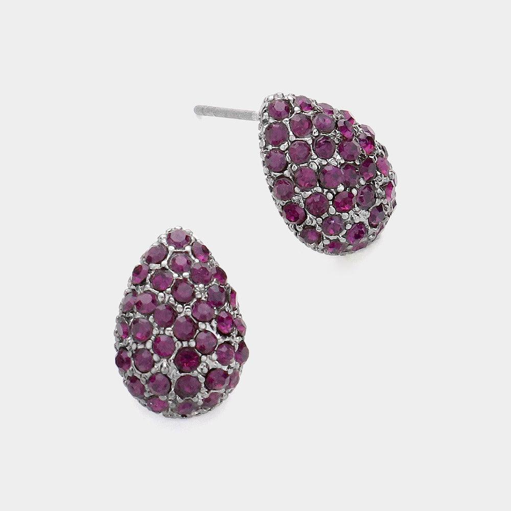 Amethyst Rhinestone Paved Teardrop Stud Earrings - Jewelry Store by Erik Rayo