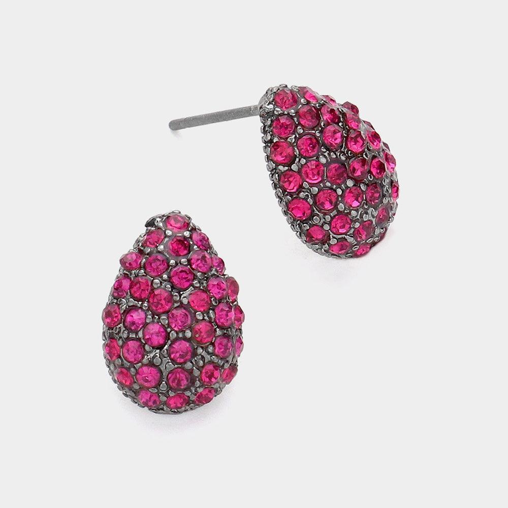 Red Rhinestone Paved Teardrop Stud Earrings - Jewelry Store by Erik Rayo