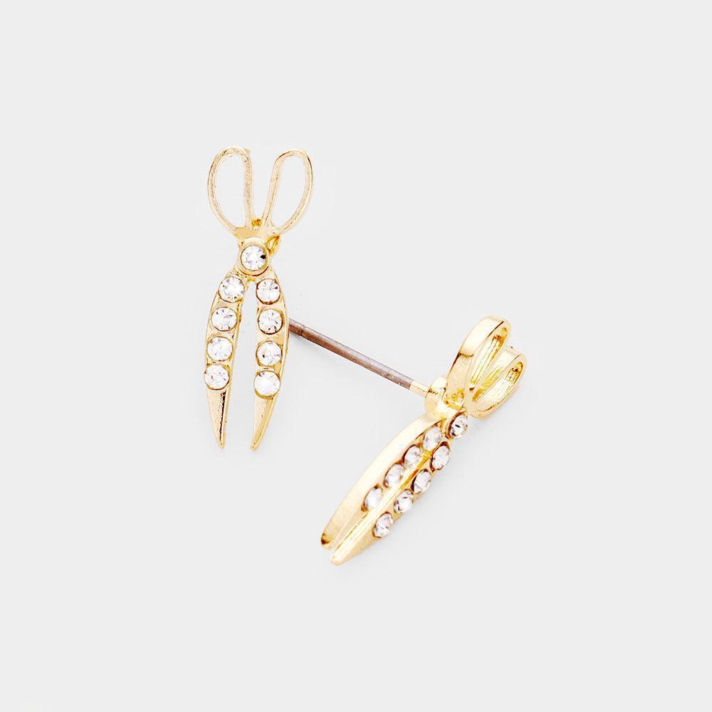 Gold Rhinestone Pave Scissors Stud Earrings - Jewelry Store by Erik Rayo