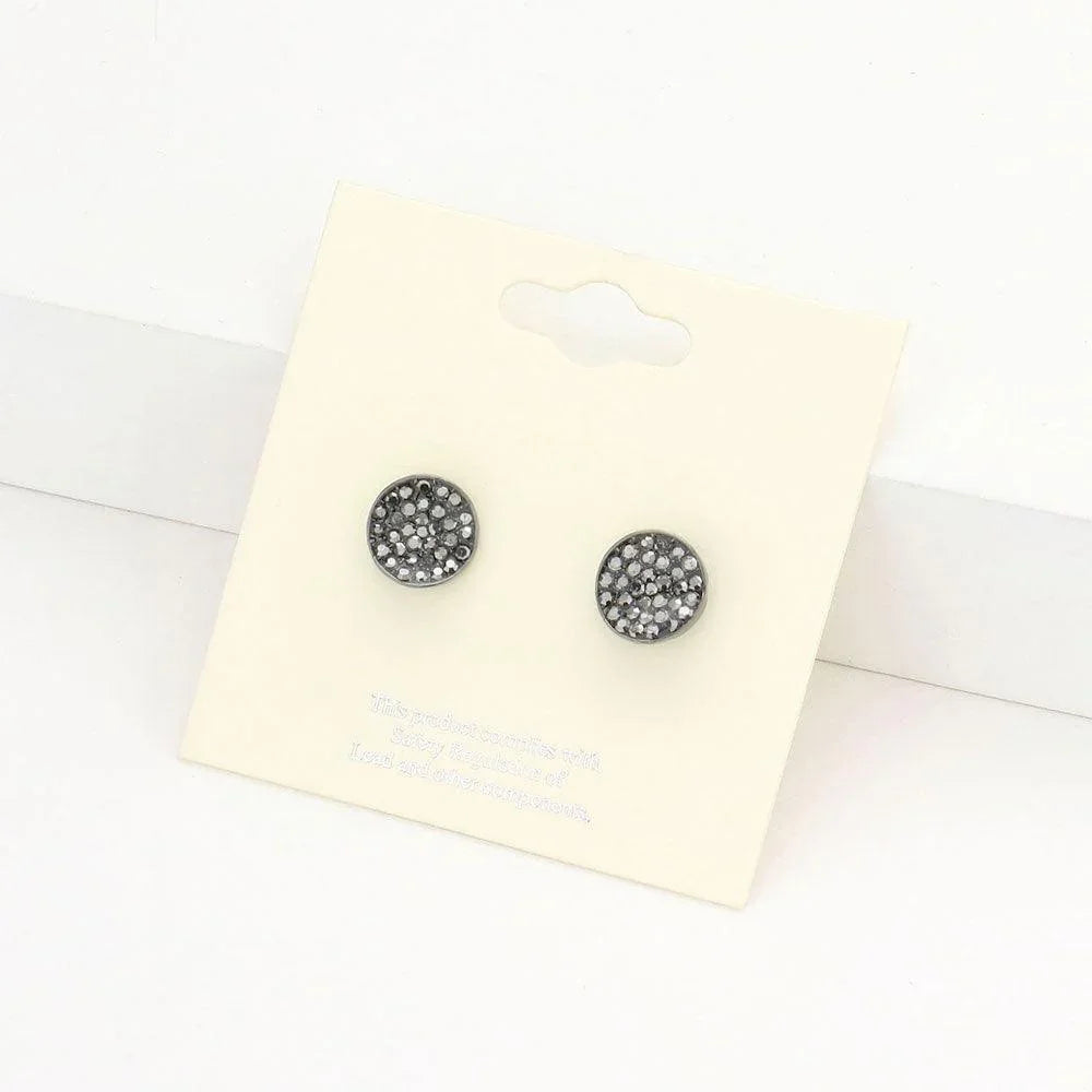Hematite Rhinestone Pave Round Disc Stud Earrings - Jewelry Store by Erik Rayo