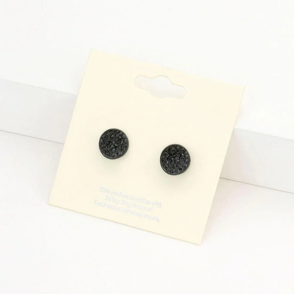 Black Rhinestone Pave Round Disc Stud Earrings - Jewelry Store by Erik Rayo