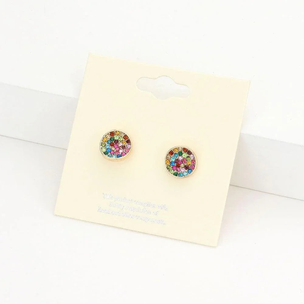 Rhinestone Pave Round Disc Stud Earrings - Jewelry Store by Erik Rayo