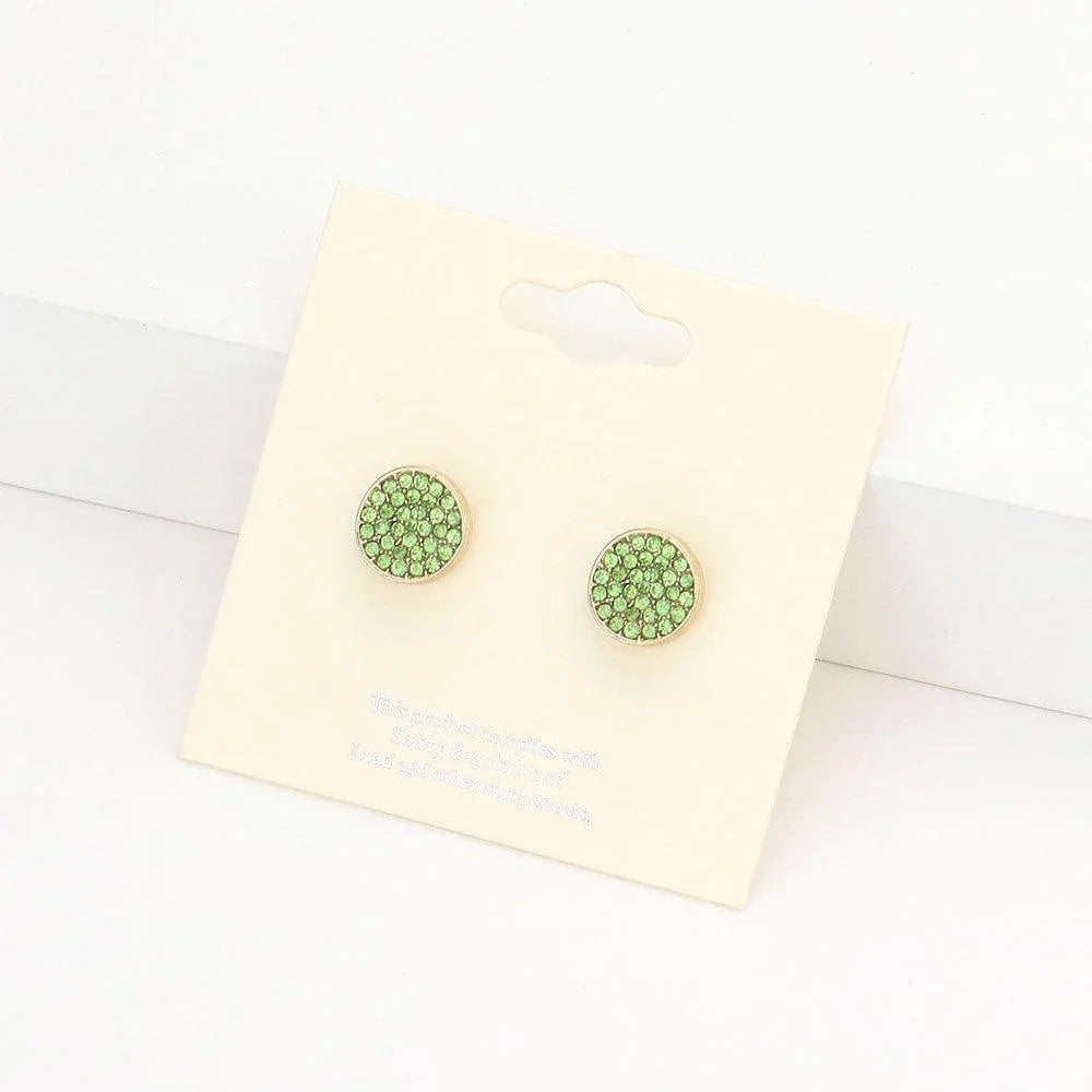 Rhinestone Pave Round Disc Stud Earrings - Jewelry Store by Erik Rayo