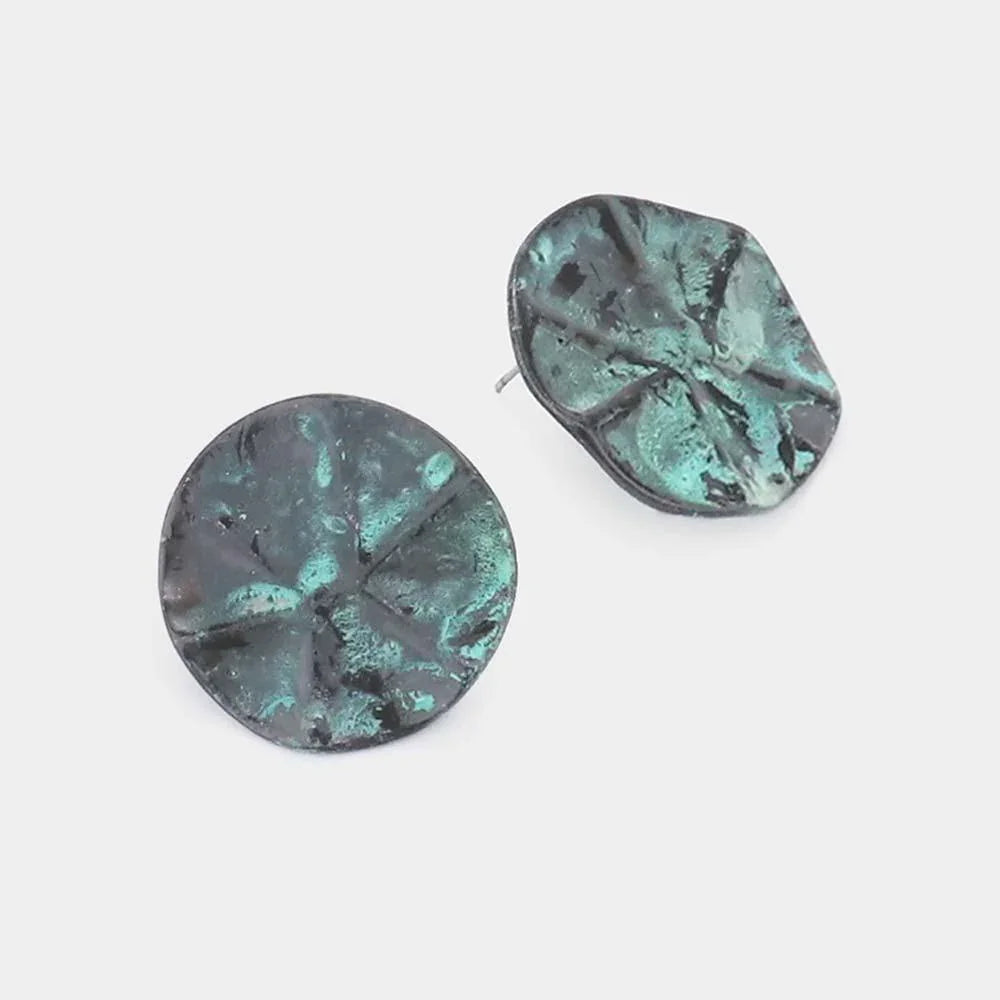 Crushed Metal Round Stud Earrings - Jewelry Store by Erik Rayo