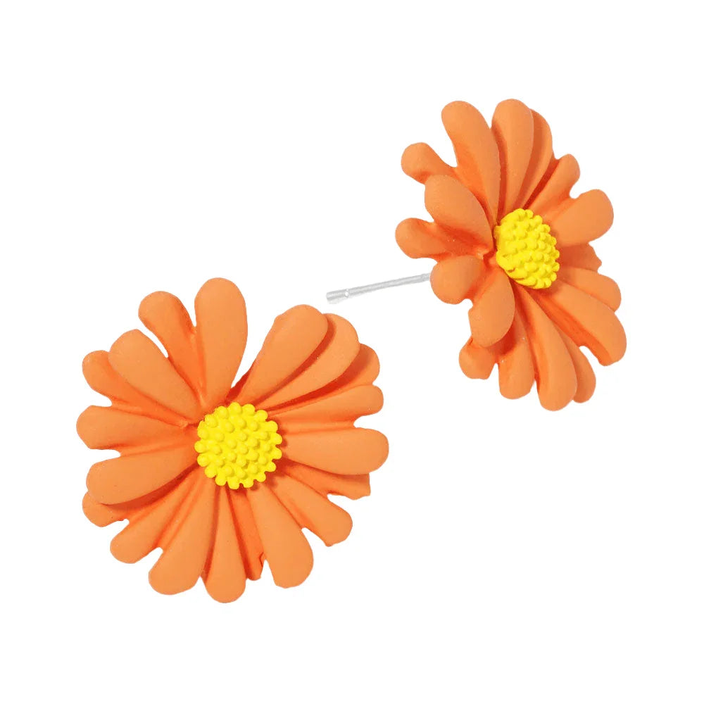 Orange Gold Dipped Bloom Flower Stud Earrings - Jewelry Store by Erik Rayo