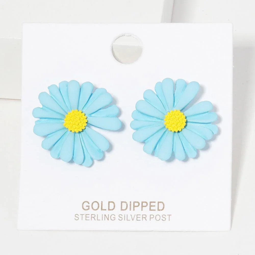 Silver Gold Dipped Bloom Flower Stud Earrings - Jewelry Store by Erik Rayo