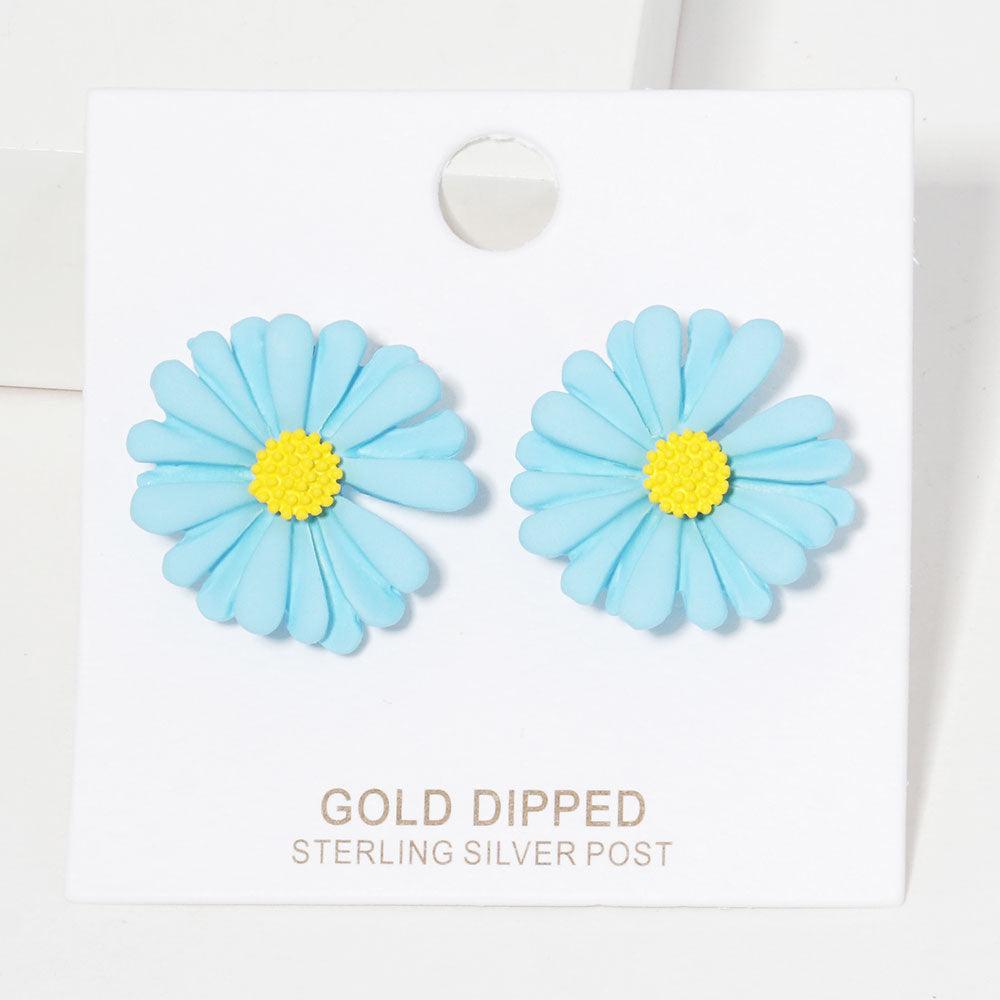 Silver Gold Dipped Bloom Flower Stud Earrings