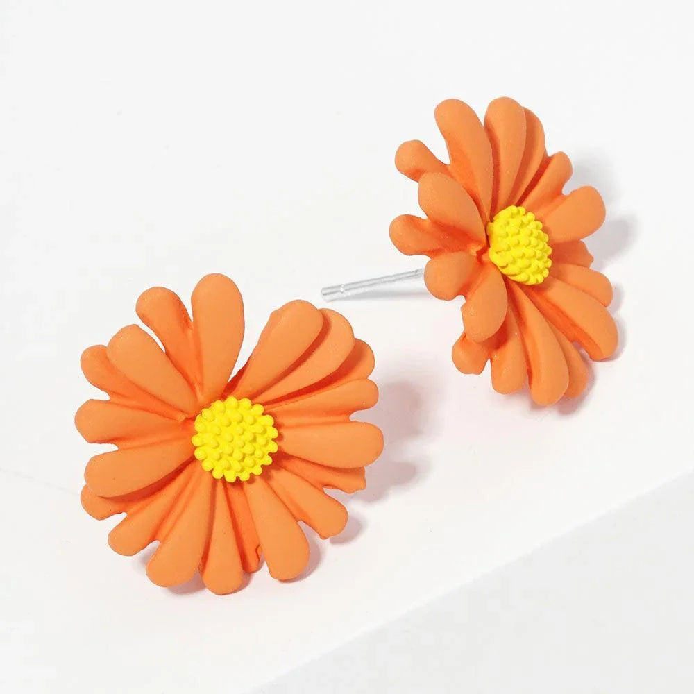 Orange Gold Dipped Bloom Flower Stud Earrings - Jewelry Store by Erik Rayo
