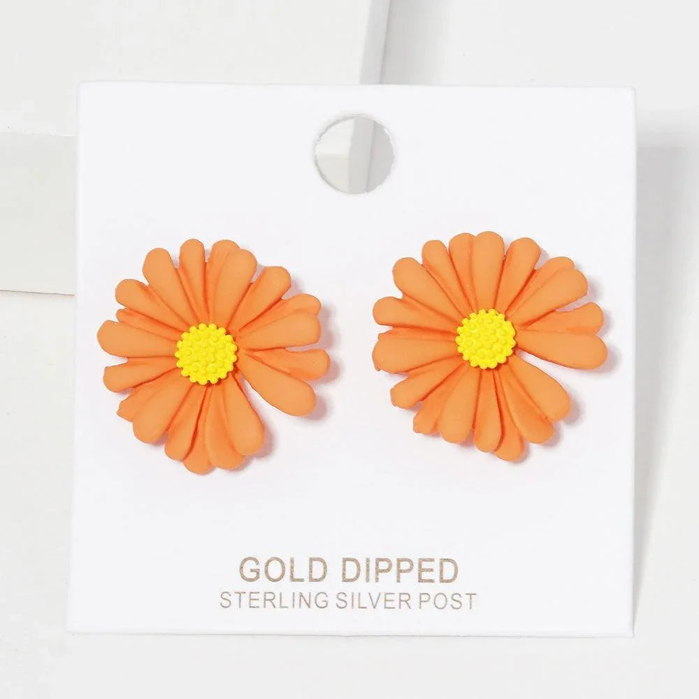 Orange Gold Dipped Bloom Flower Stud Earrings - Jewelry Store by Erik Rayo